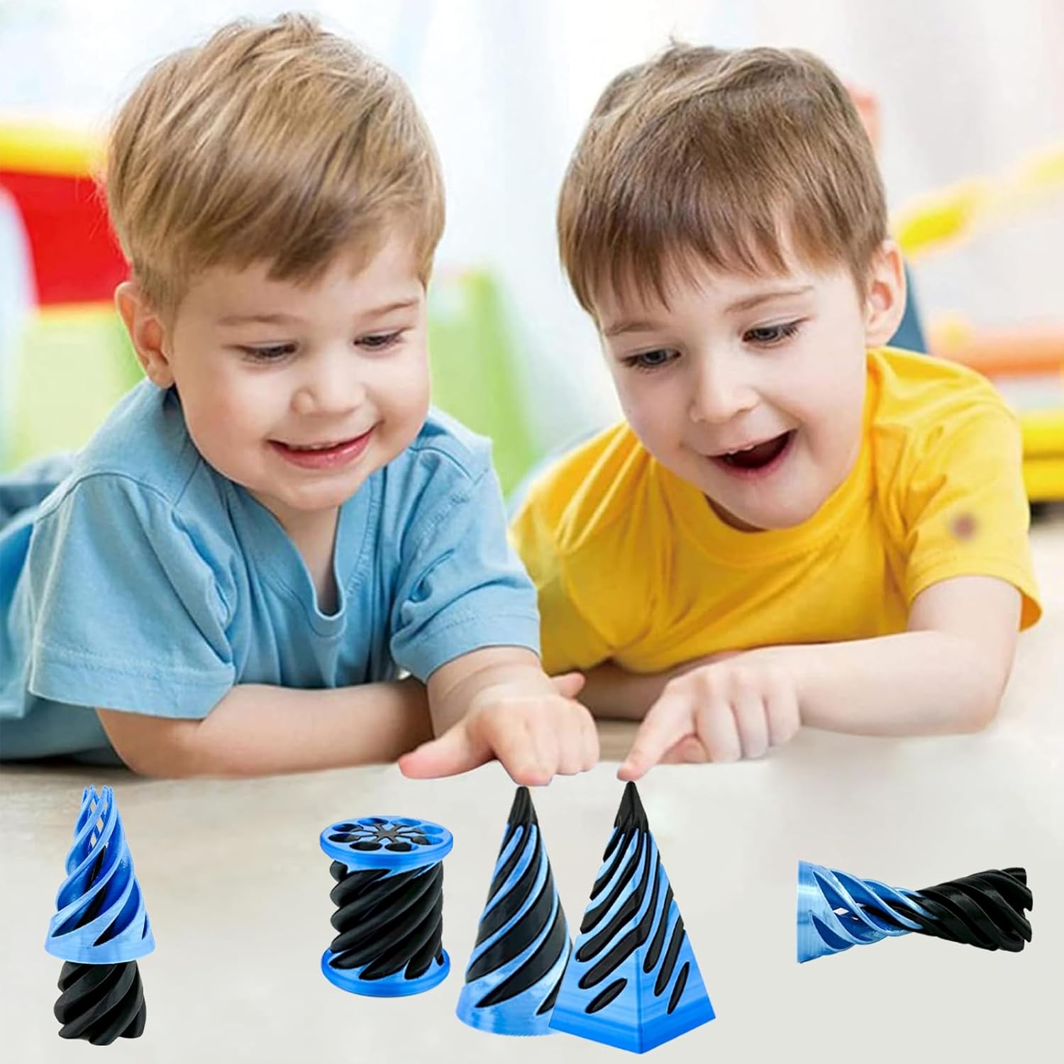 3 Pack Spiral Cone Fidget Toy, Pyramid Passthrough Sculpture, Mini Cones Pass Through Pyramid Fidget Toy for Stress and Anxiety Relaxing (Blue)