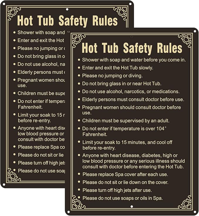 Phyabe 2 Pack Hot Tub Safety Rules Sign， 10 x 14 inch Metal