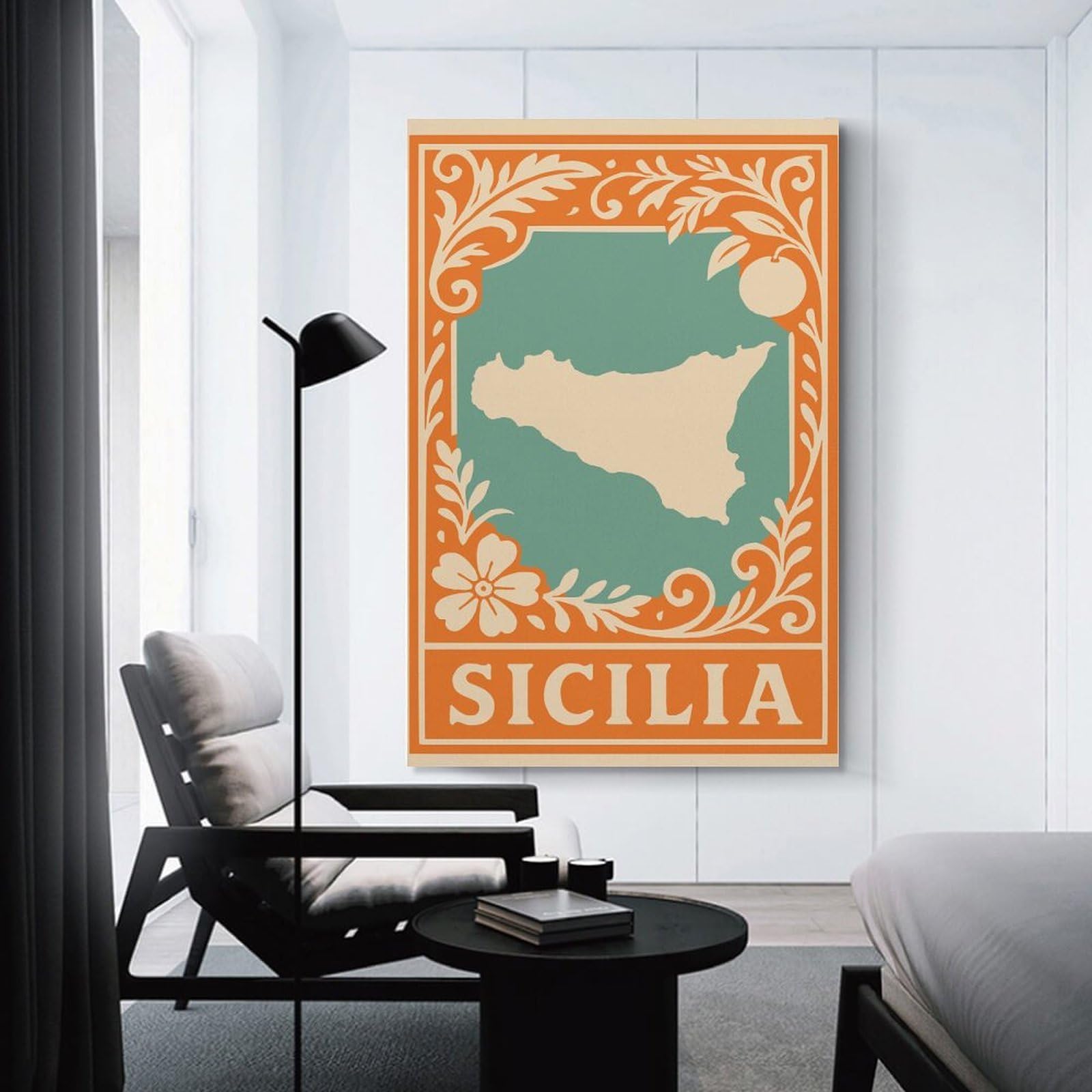 Junmoney Room Decor Wall Art Sicilia Map Art, 20x30inch(50x75cm), for Flats, Guest Rooms Or Compact Rooms, Wall Decor with Flexible Room Appeal
