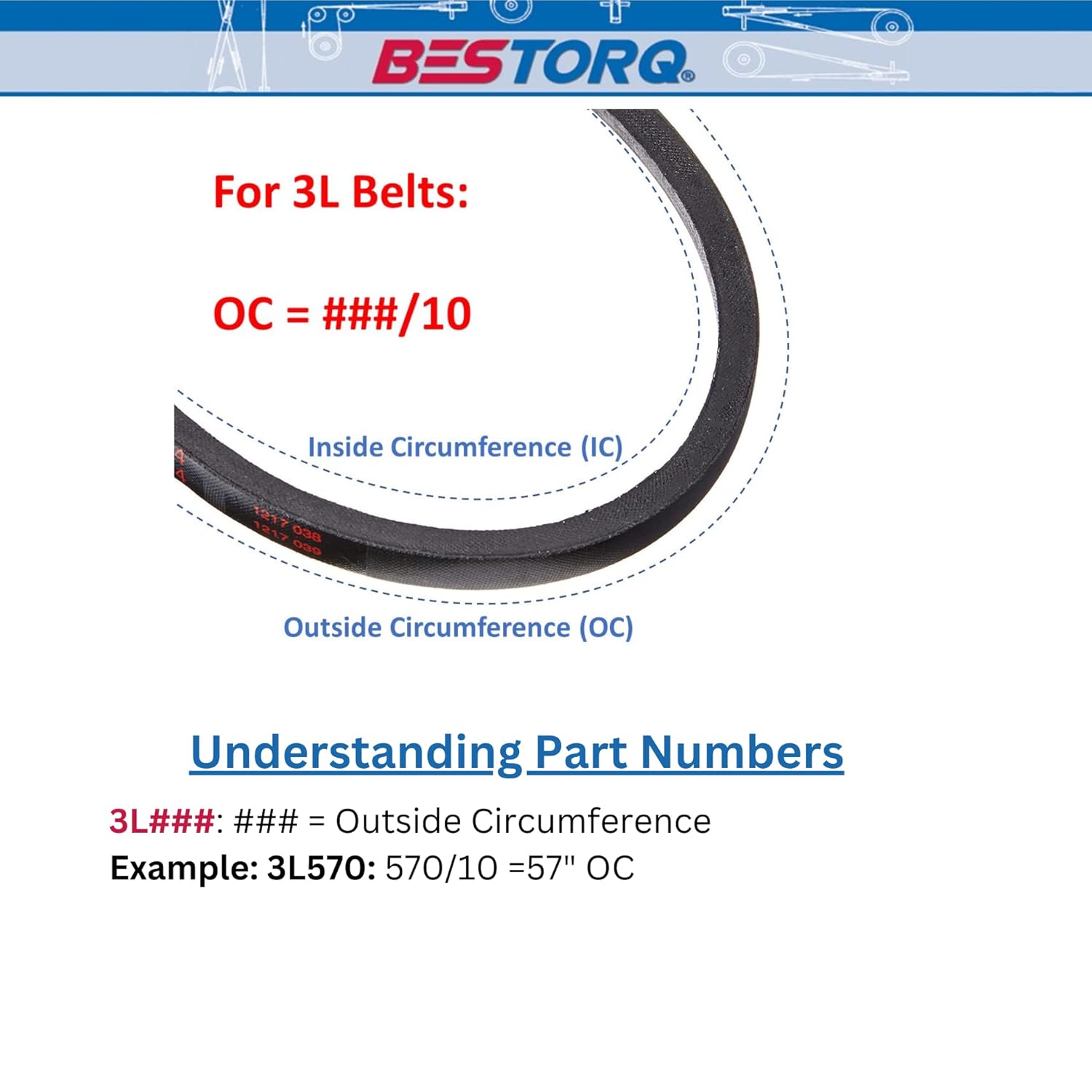 BESTORQ 3L190 V-Belt, Classic Wrapped Rubber X3 V-Belt, Black, 19" Outside Circumference x .38" Width x .24" Height, Pack of 10