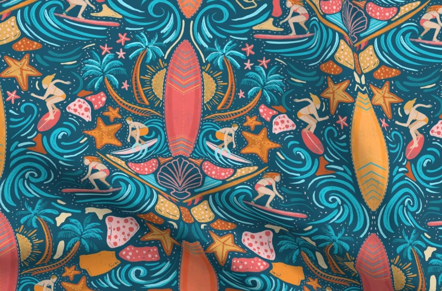 Spoonflower Fabric - Surfboard Summer Illustration Beach Tropical Ocean Sports Surfing Printed on Minky Fabric by The Yard - Sewing Baby Blankets Quilt Backing Plush