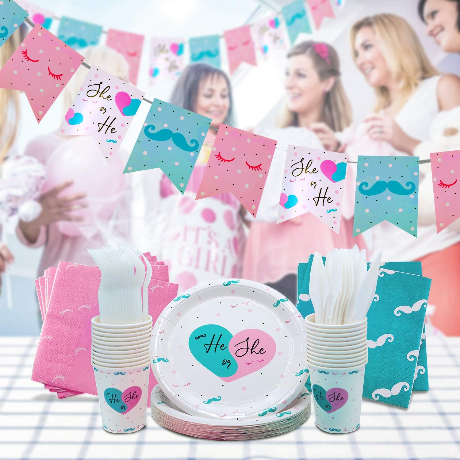 Buy Baby Gender Reveal Party Supplies Kit For Baby Boy Or Girl, Gender
