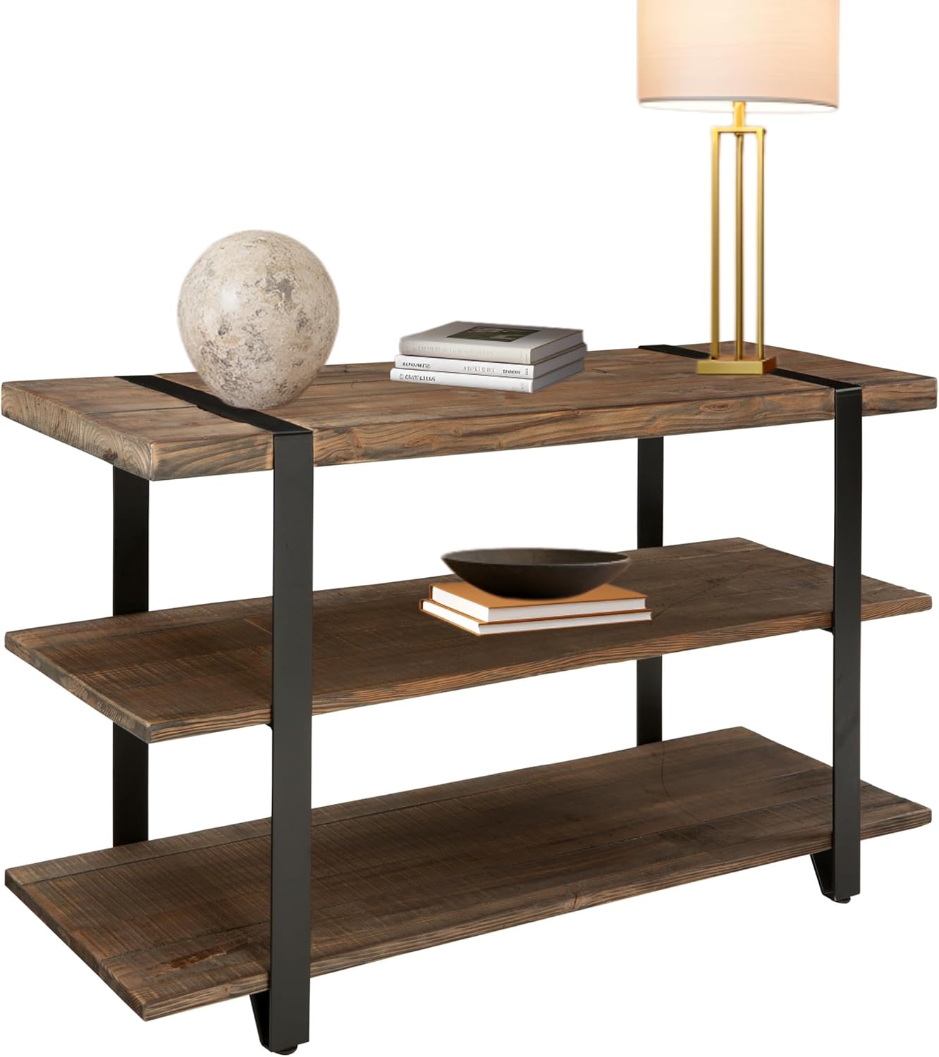 Sonoma 48 in. Metal & Solid Wood Media/Console Table - Slate Gray w/Natural Wood Variations, Rustic Industrial Style for Small & Large Areas - Media Console to Organize Any Room