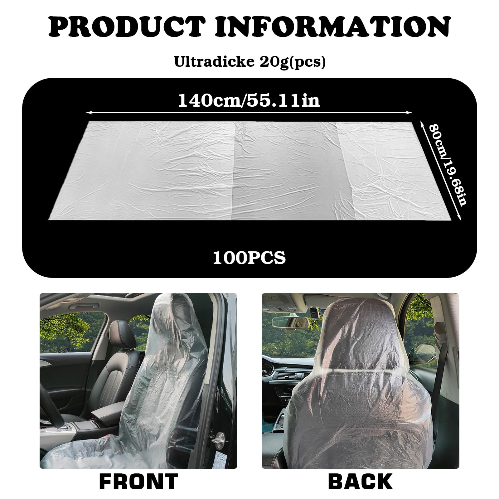Coprisedili usa e getta, in plastica, ultra spessi, 20 g, 140 x 80 cm, in plastica, impermeabili, per la manutenzione dell'auto