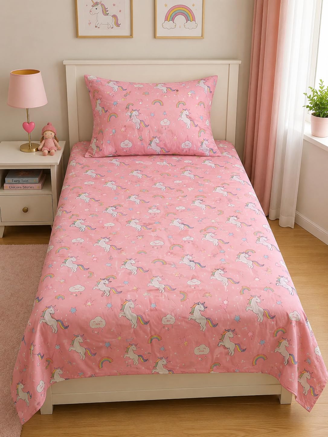Kids Bedsheet Single Bed Glace Cotton 60x90 Inch | Soft & Comfortable Bedsheet for Kids | Single Bed Sheet with Cartoon Print| Baby Bed Sheet | Single Bedsheet for Boys & Girls| Unicorn-picture-14