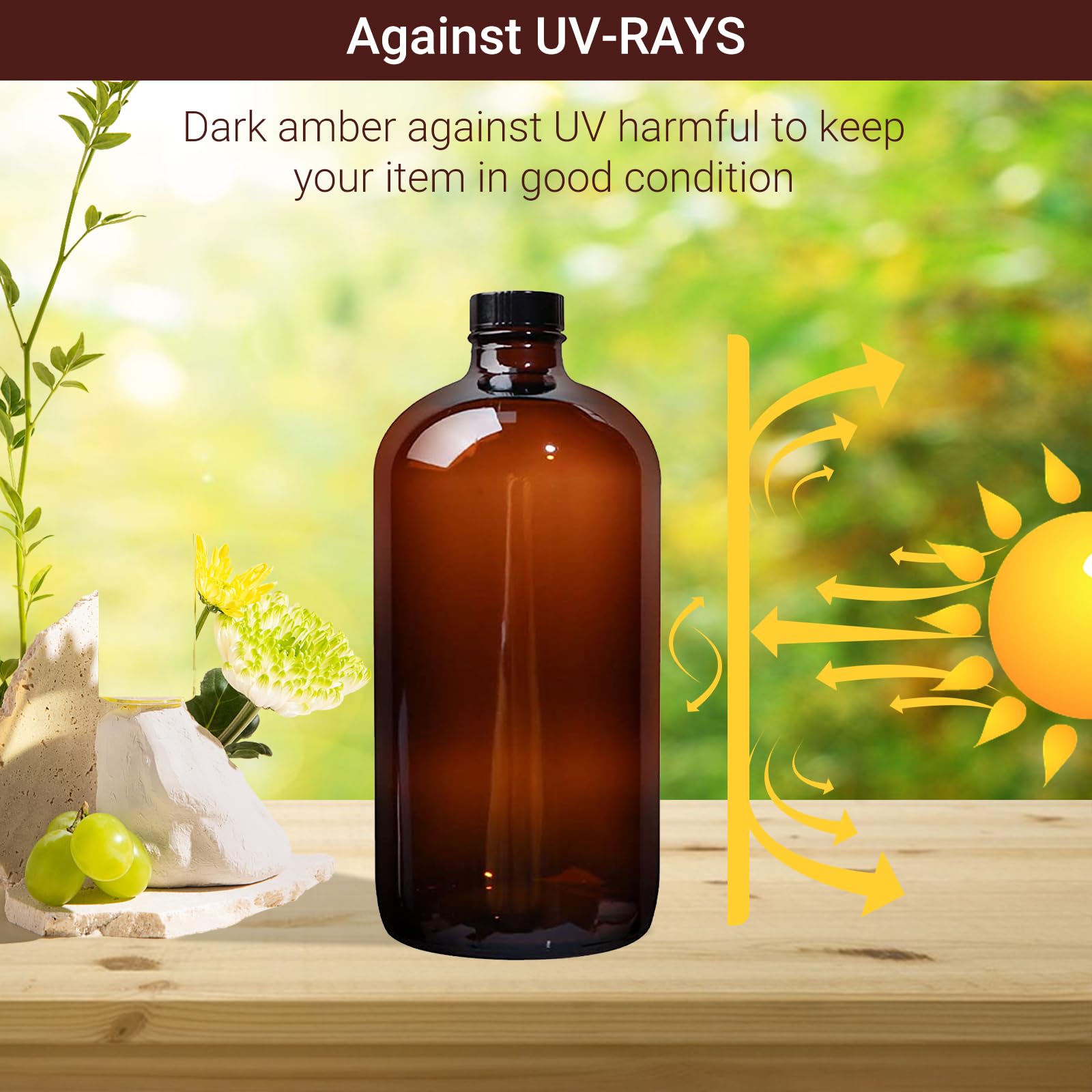 2-Pack 32oz Amber Glass Boston Bottles With Caps - Perfect For Kombucha, Fermentation & Storage