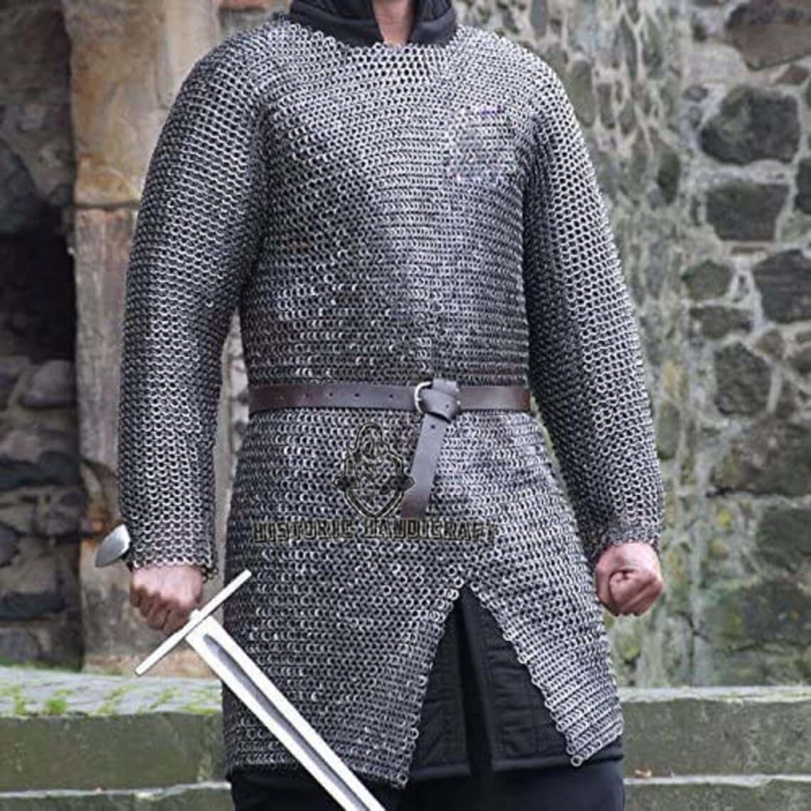 Medieval Armor Riveted Chainmail Shirt, 6mm large Size full sleeve Chainmail shirt with Solid ring Fully Wearable Functional Chainmail Costume