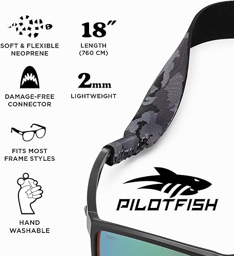 Miniatura 3 de Pilotfish Neoprene Eyewear Retainer Sunglasses Strap - Premium, Lightweight, Perfect Size for Men & Women Black Camo