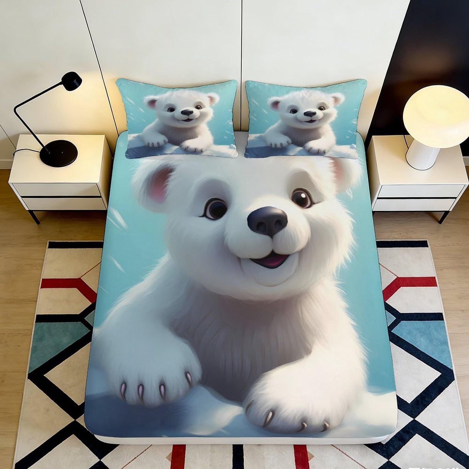 Uynsixtme Style-6 3D Printed Polar Bear Pattern Fitted Sheet Microfiber Deep Pocket For Adults Bedroom Bedding Polar Bear Mattress Fitted Cover 200X200x25cm