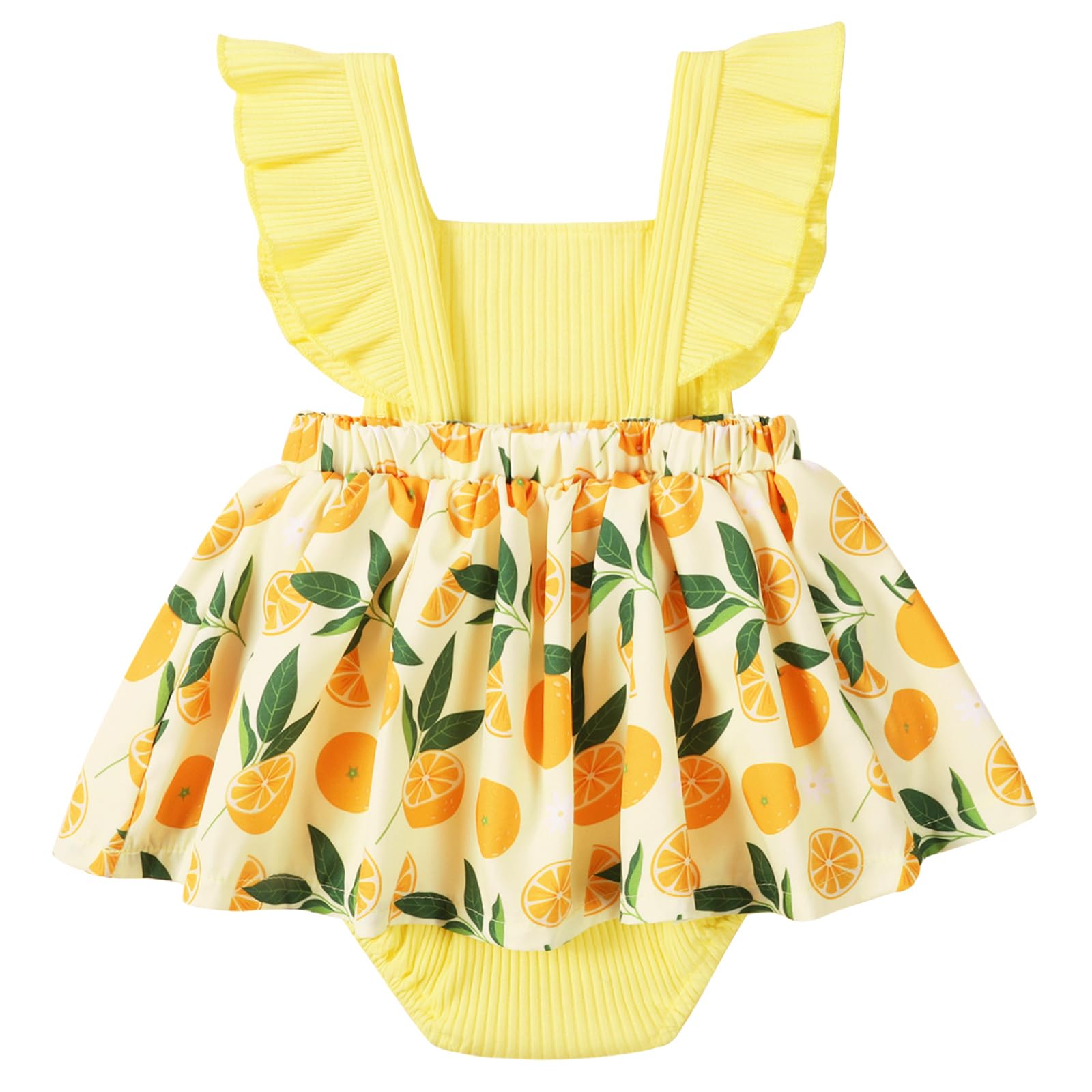 Valcatch Baby Girl Dress Newborn Sleeveless Romper with Ruffle Infant One Piece Bodysuit First Birthday Outfit Summer Clothes Yellow Orange