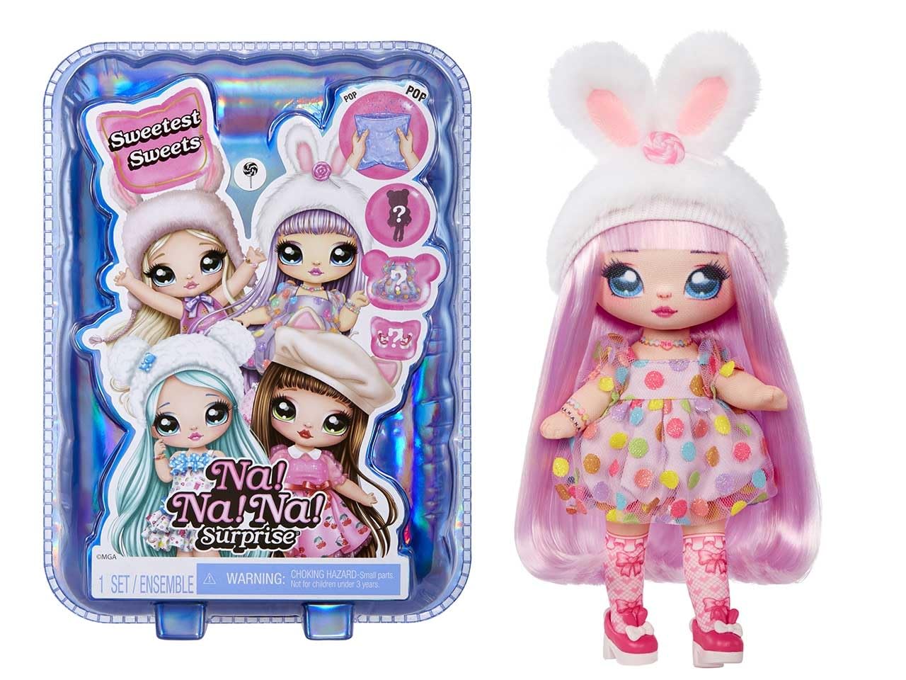 Na! Na! Na! Surprise Sweetest Sweets - Bailey Bunny - 19 cm Soft Fashion Doll - Movable Doll in Bunny Look, Shoes and Brush - Mystery Packaging, Confetti Surprise - for Children from 5 Years