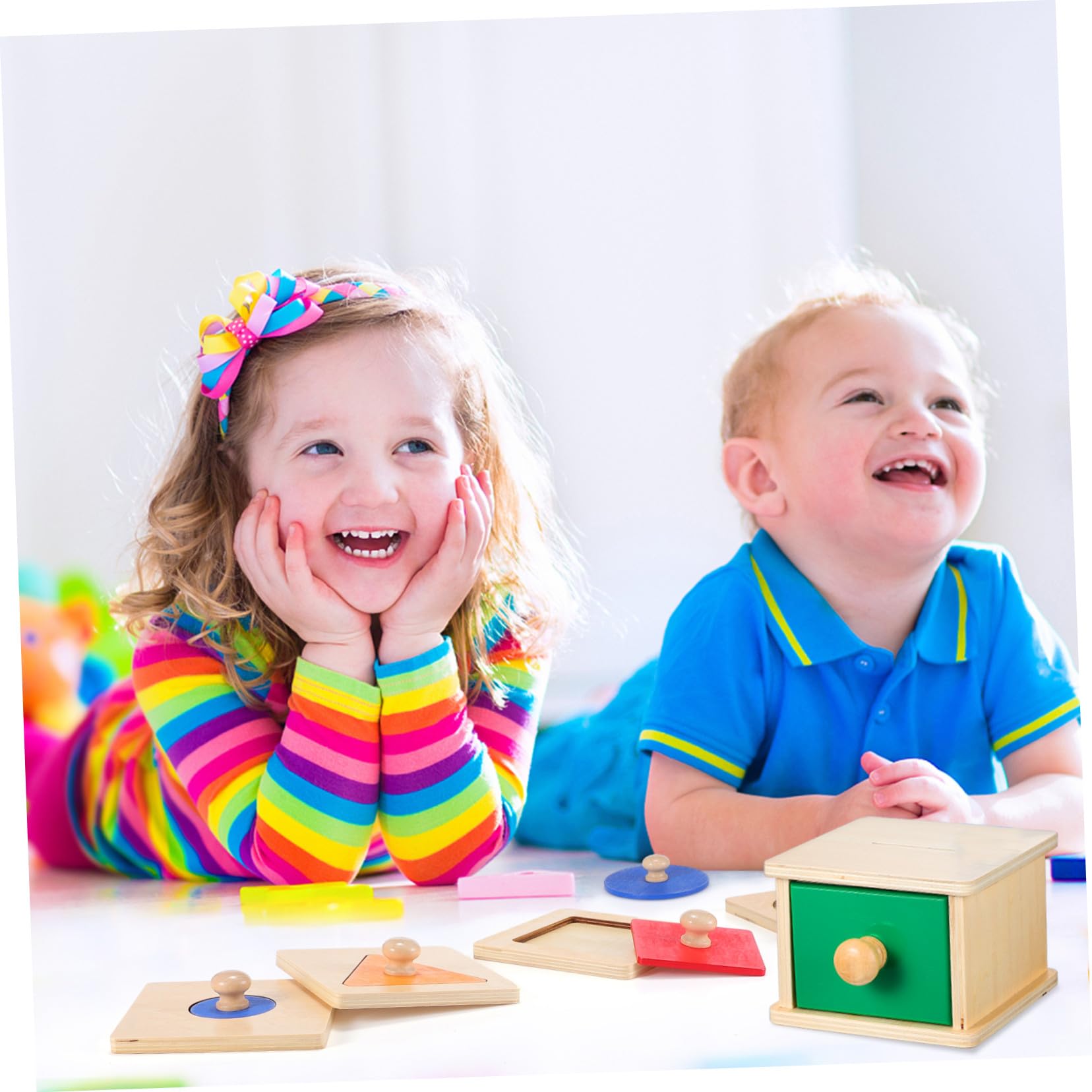 Uonlytech 2juego Caja De Monedas con Panel Geométrico para Juguetes De Madera Rompecabezas Educativos para Pequeños y Bebés para Desarrollo Temprano
