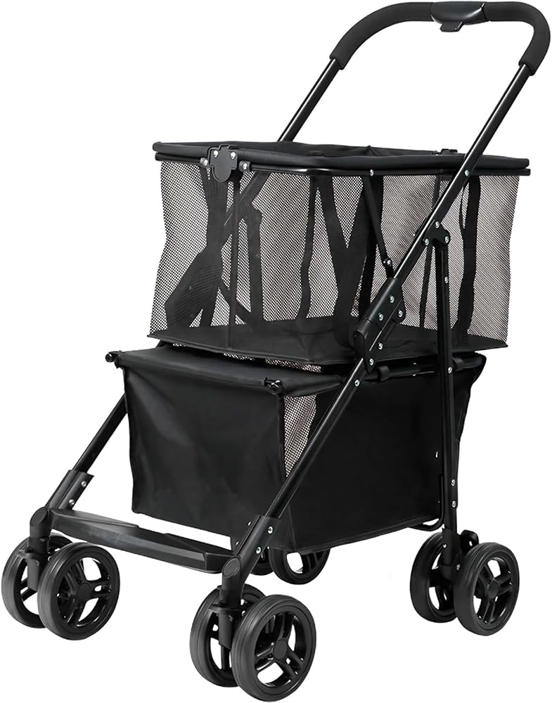 折りたたみショッピングカート ブラック Amazon|折りたたみ式 2段ショッピングカート 大容量25L