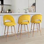 Swivel Bar Stools Set of 2, 26" Seat Height Counter Height Stools for Kitchen Island, Velvet Upholstered Barstools with Back, Yellow