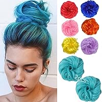 Vista 18 de 2 piezas de cabello de moño desordenado, extensiones de cabello sintético grueso, recogido, rizado, ondulado, para mujeres y niñas, color morado