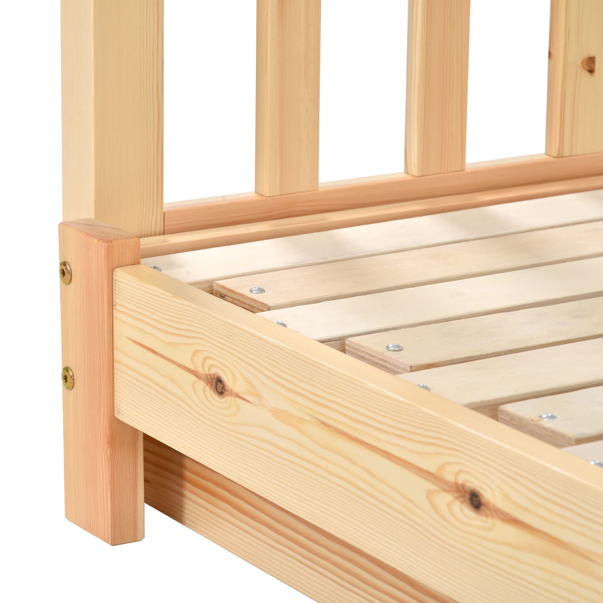Merax Lit pour enfant 200x180cm, Lit fonctionnel avec barrière antichute et sommier à lattes, Lit de jour extensible en lit double, Lit en forme de cabane en bois pour filles et garçons, Couleur