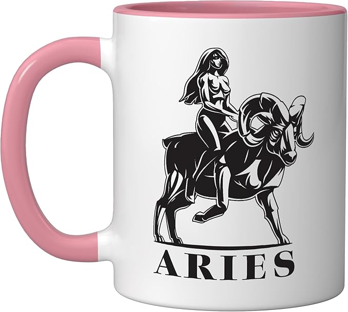 Astrological Sign Aries Birthday March April Ascendant Ceramic Mug, Pink/White