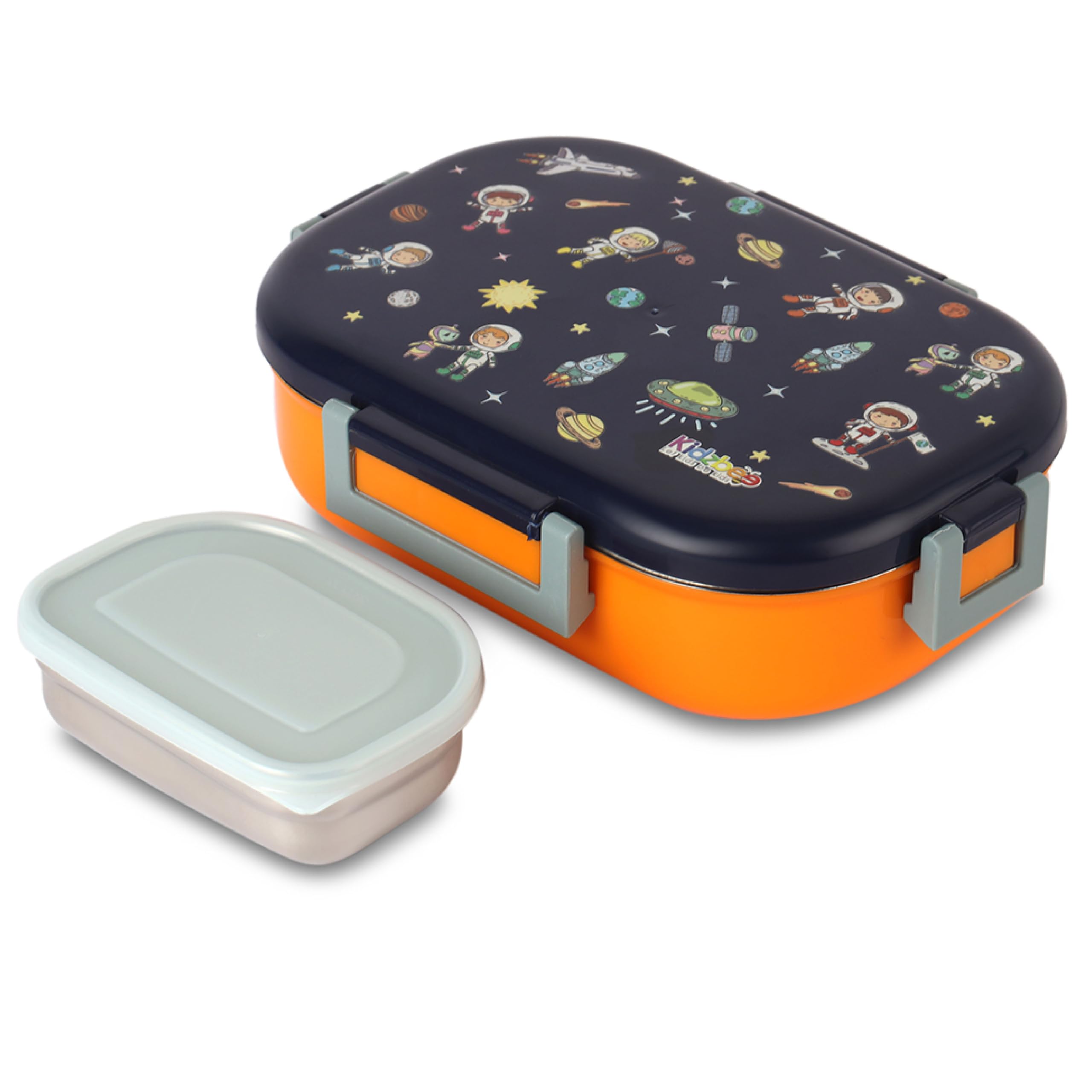 CELLO Kidzbee Apollo Cosmic Explorer Plastic Insulated Kids Lunch Box with Inner Steel | 3D Touch & Feel Designs Tiffin Box | Leak Proof & Break Resistant | Dishwasher Safe | 700ml, Navy Blue