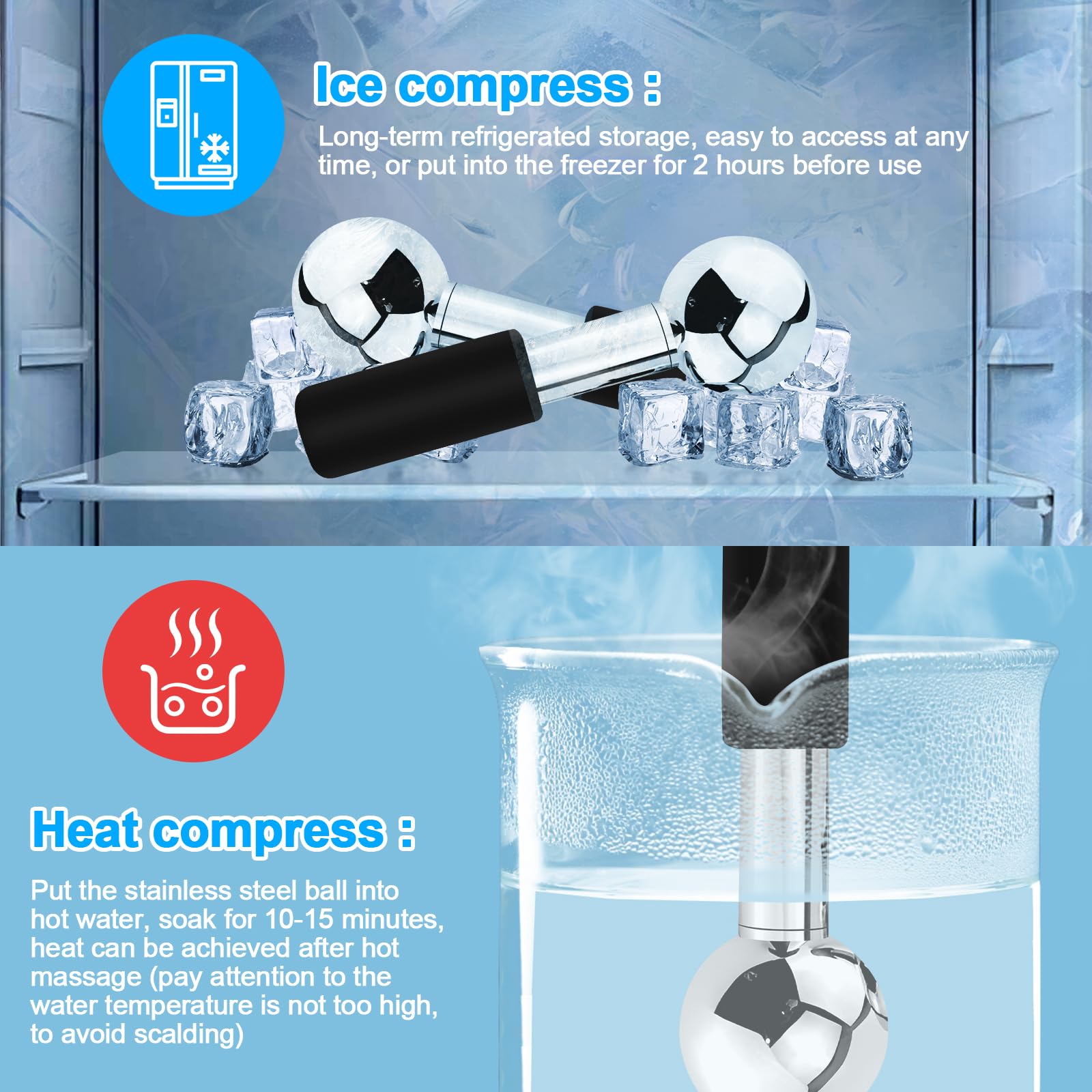 CGBE 2Pcs Facial Ice Globes, Globes de Glace en Acier Inoxydable pour Masser Visage, Boules Refroidissement de Massage Faciales, Réduit Les Cernes et Les Poches, Améliore la Circulation Sanguine