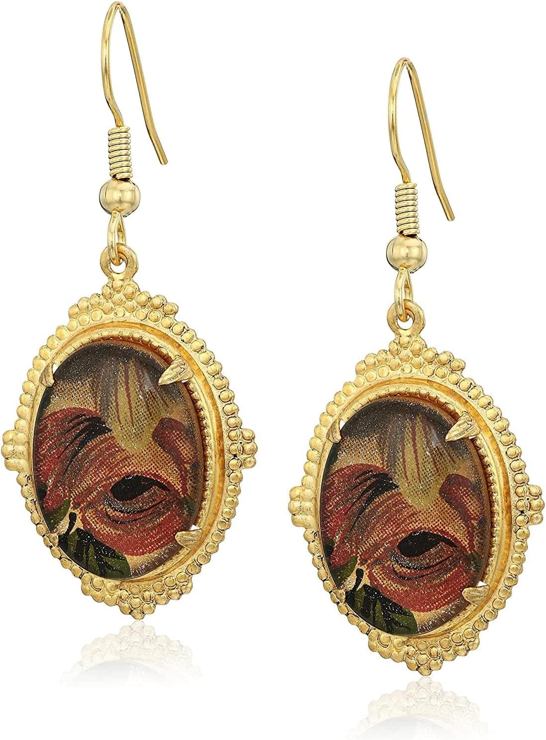 1928 Jewelry Classic Floral Oval Stone Drop Earrings