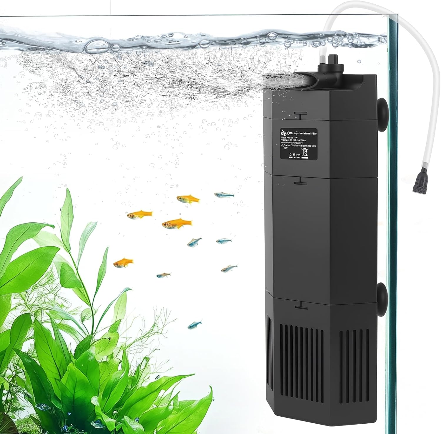 AQQA Aquarium Filter for 80-150Gal Fish Tank Submersible Internal Filters Multifunctional for Filtration, Circulation and Oxygenation Ultra Quiet for Freshwater & Saltwater Crystal Clear (15W,400GPH) 15W for 80-150 Gallon