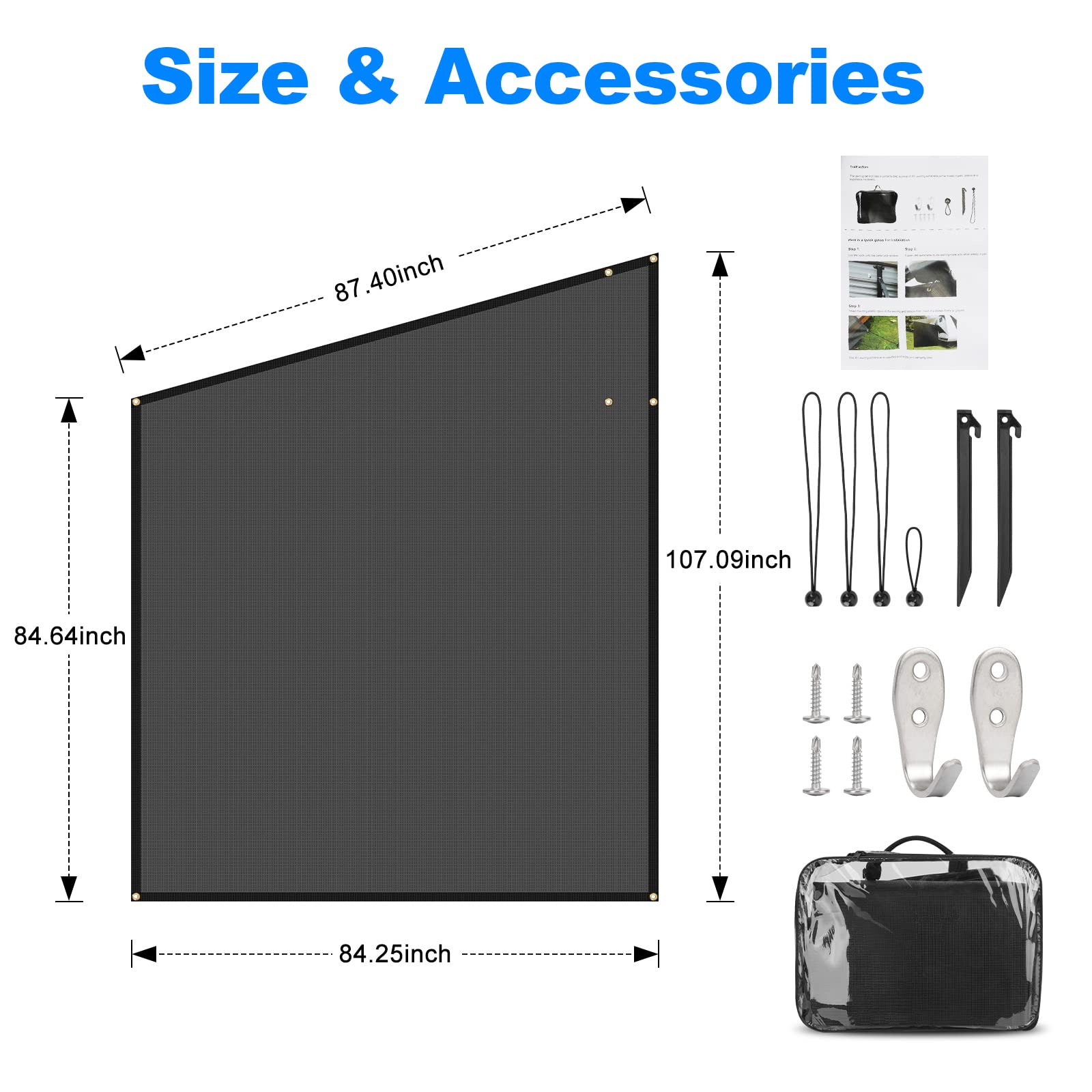 SUPAREE 7'x9' Sonnenschutz für Markise wohnmobil Wohnmobil markise Seitenwand Wohnmobil View Blocker Sonnenschutz Universeller Anti-UV Markise Sichtschutz Per Camping RV Van (Schwarzes Netz)