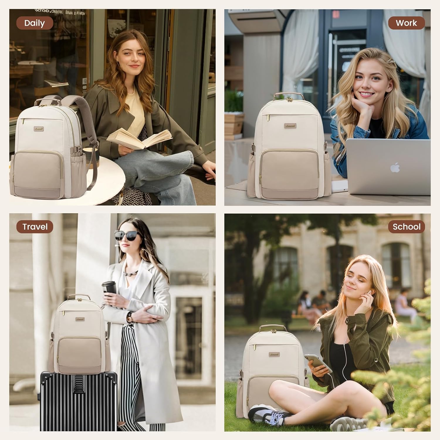 LOVEVOOK Laptop Backpack for Women with Pouch Pocket for Large Capacity Cup,17 Inch Laptop Computer Bag Travel Backpack Purse,Waterproof Work Business Backpack College Teacher Bags,Beige-Khaki - Image 7