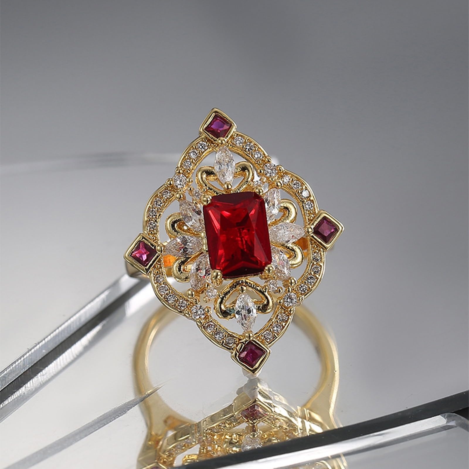 Anello di fidanzamento in oro giallo 9 K/14 K/18 carati con rubino coltivato da laboratorio da 1 ct