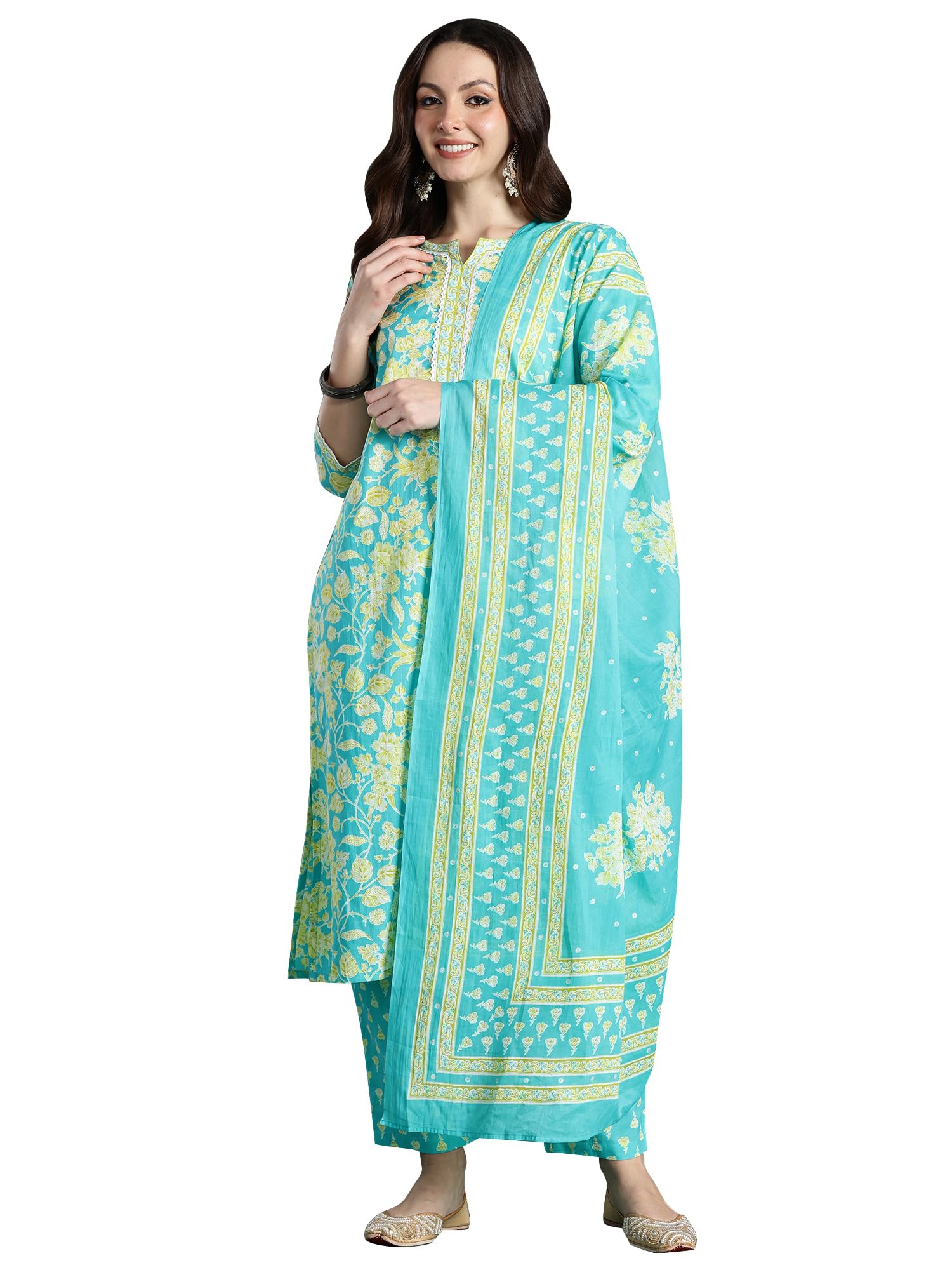 indo era Women's Cotton Kurta and Pant with Dupatta Set-picture-53