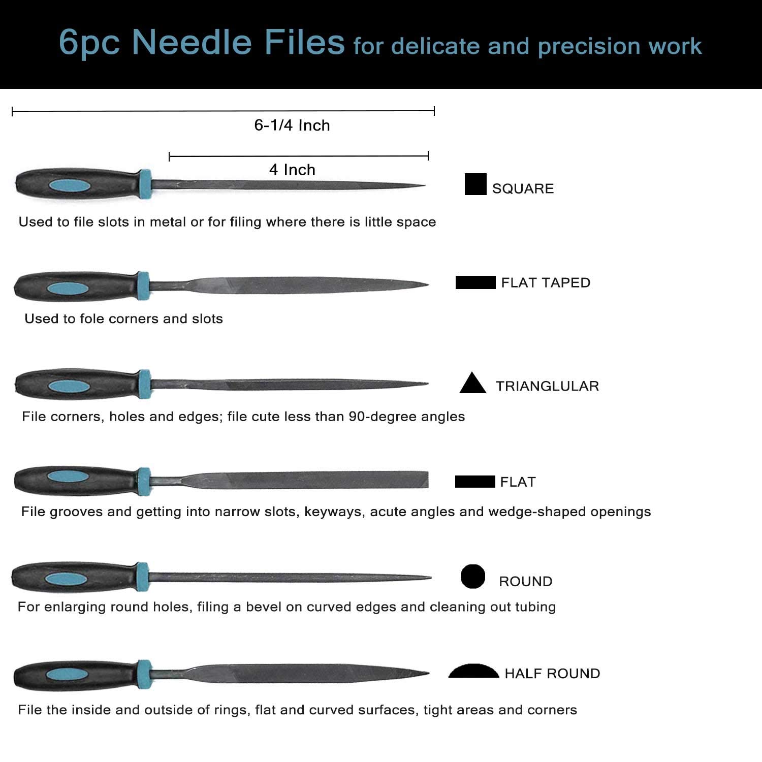 Delihom 9PCS Metal File Set Hand Metal Files for Wood and Metal Work