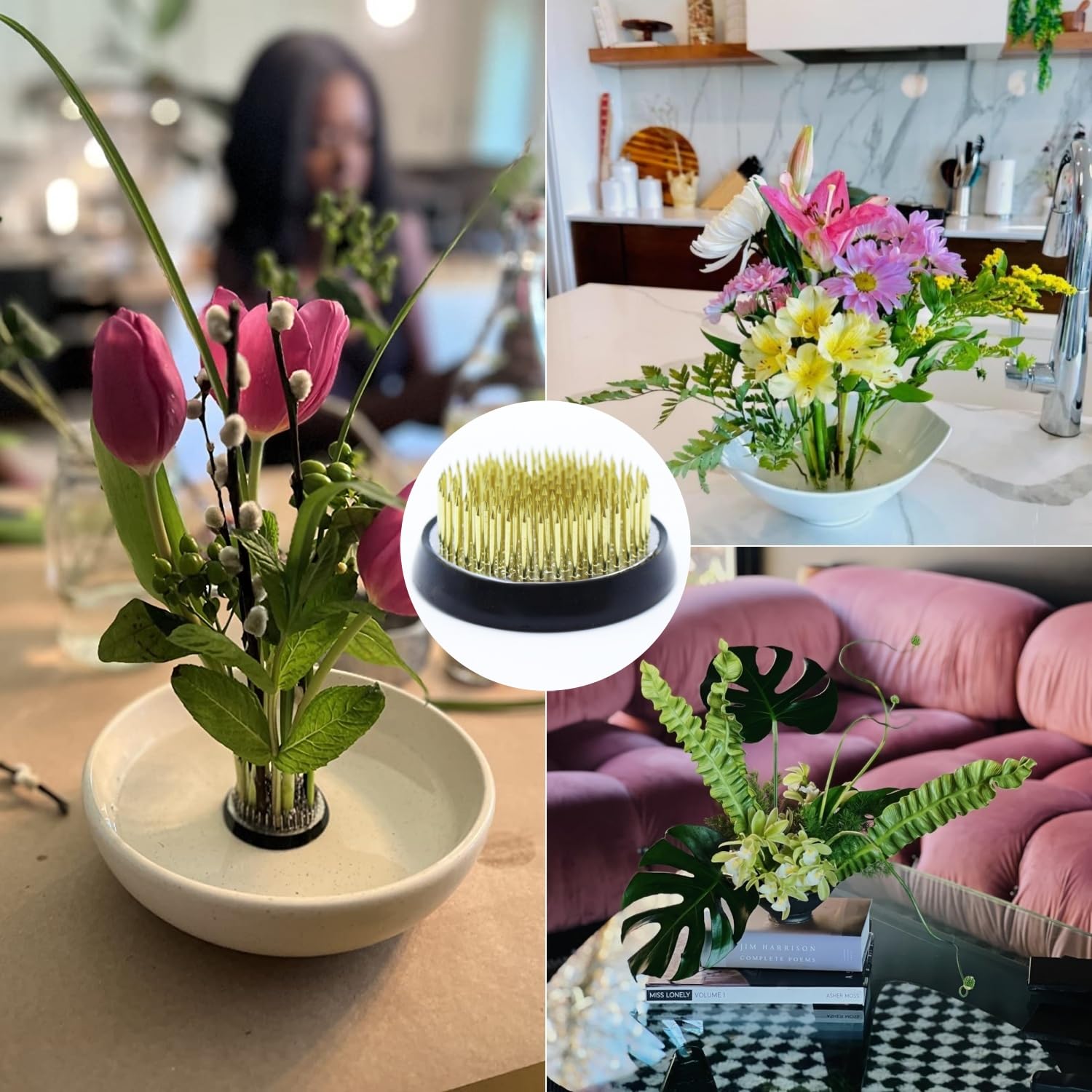 Amazon.com: 圓形插花器花蛙Kenzan 固定工具插花器插花瓶固定和裝飾(6