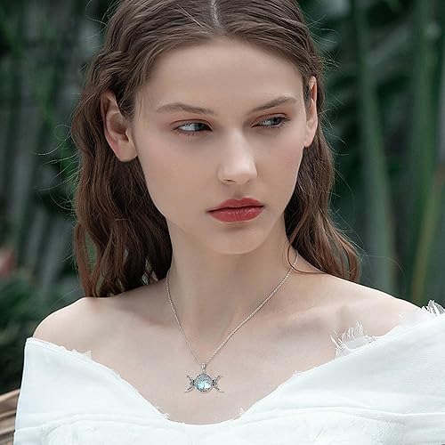 Miniatura 5 de Wiccan - Collar de plata de ley con dije de luna triple y diosa con dije de árbol de la vida con piedra lunar, joyería de protección pagana para
