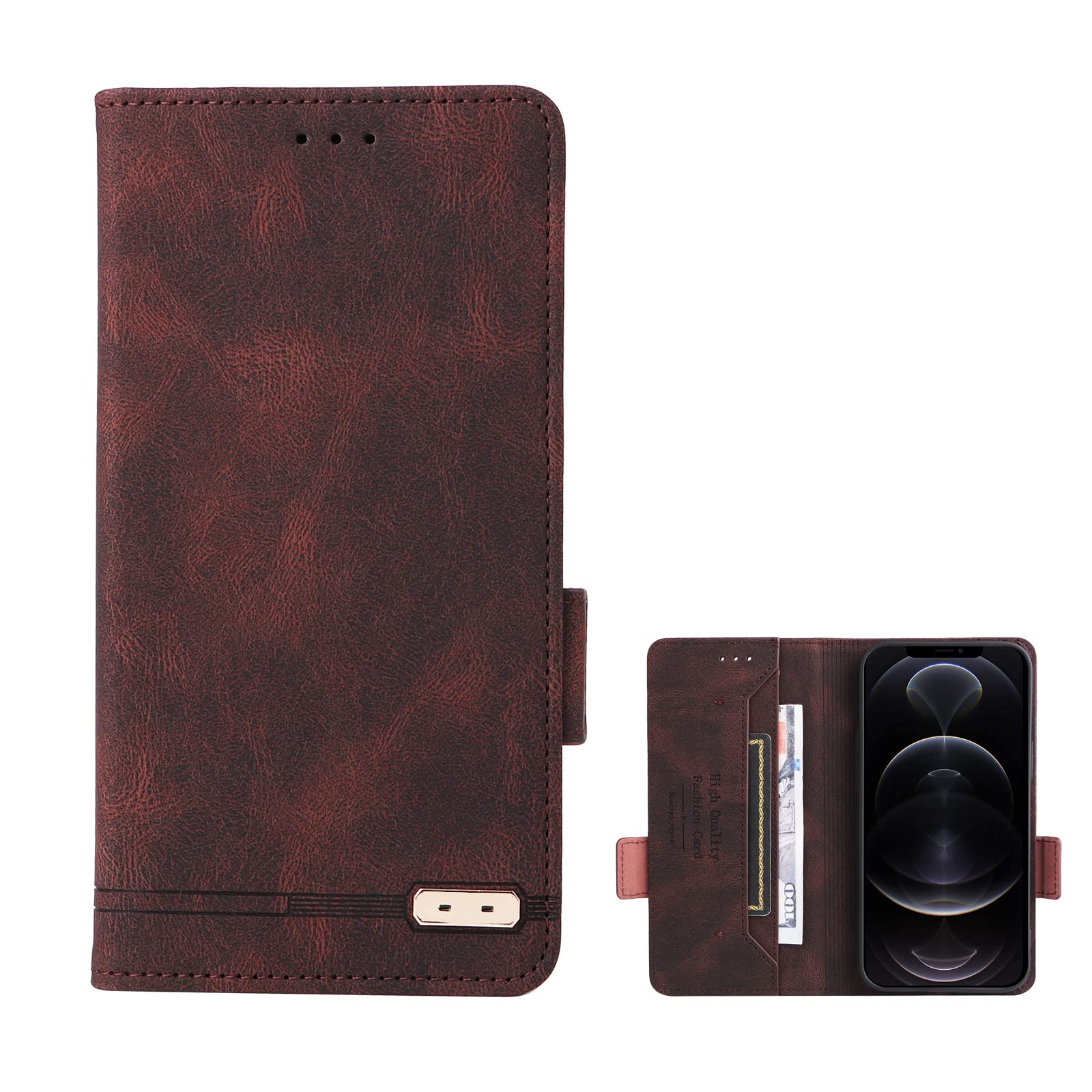 SHIEIDCase for Samsung Galaxy S24+, Samsung Galaxy S24+ with Magnetic Closure [Card Slot] [Kickstand] Premium PU Leather Cover, Shockproof Protective Case Compatible with Samsung Galaxy S24+-Brown