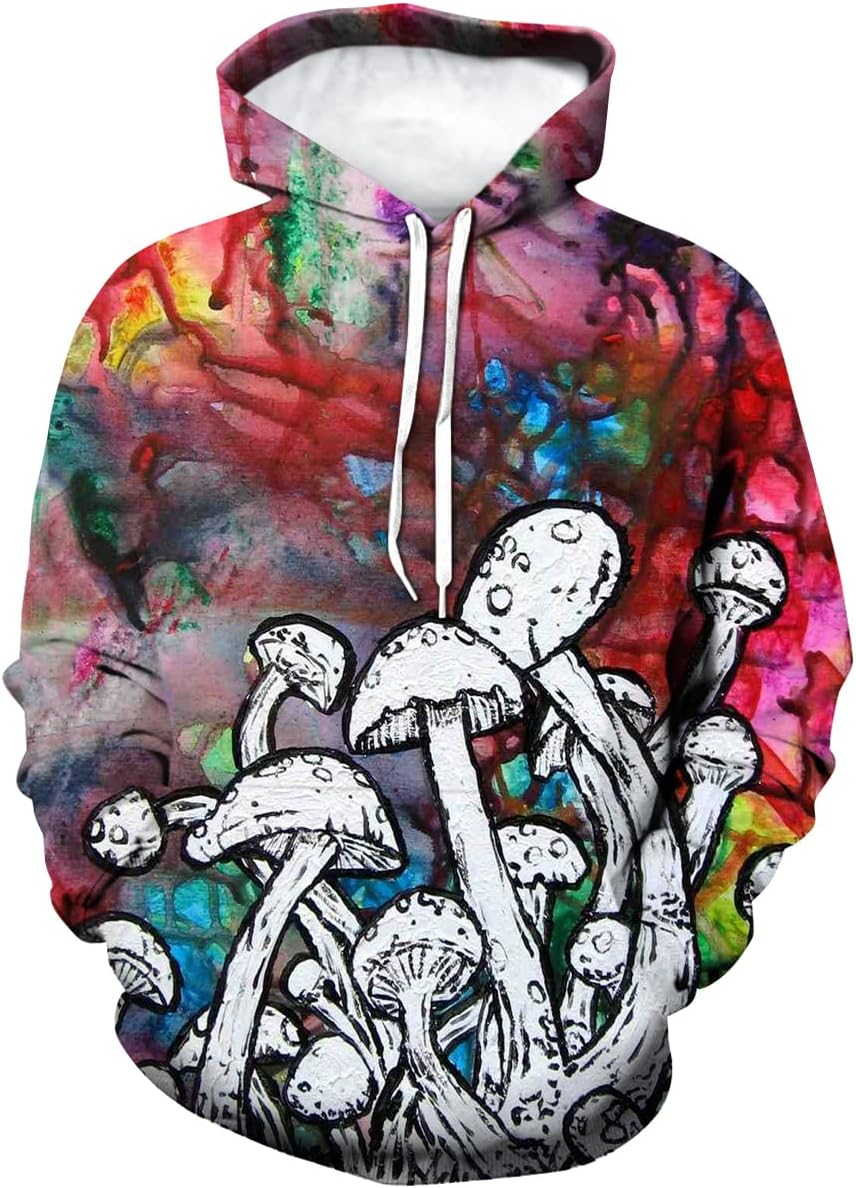 Lurhonp Mens Womens Novelty Hooded Sweatshirt Pullover Hippie Mushroom Long Sleeve Hoodie