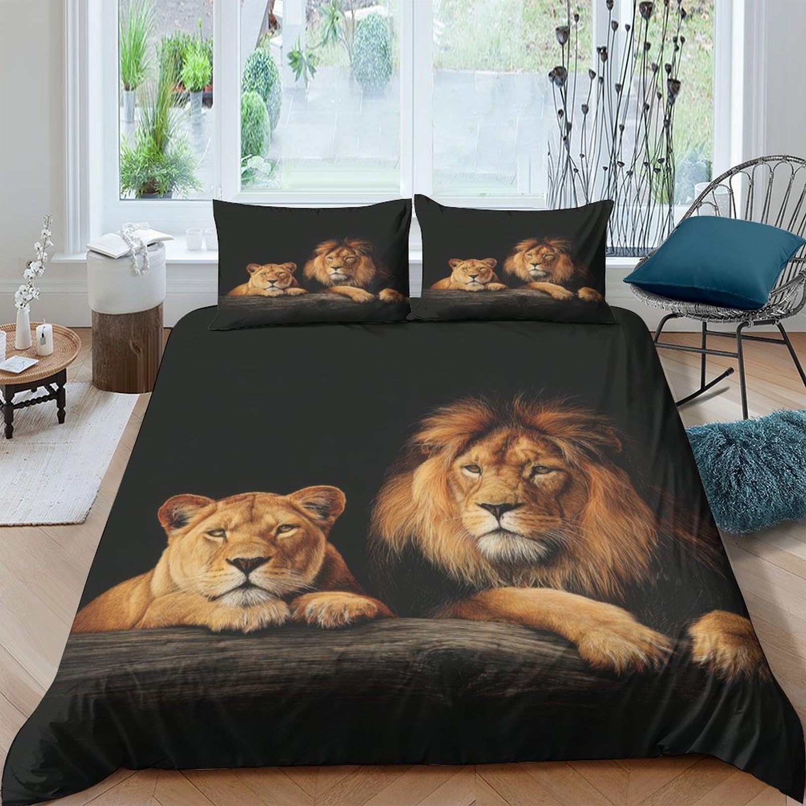 Ctjqhvkz Style-3 3D Printed Lion Couple Fitted Sheet Microfiber Soft Anti-Slip Bed Sheet For Bedroom Guest Room Mattress Decor Single（135X200cm）