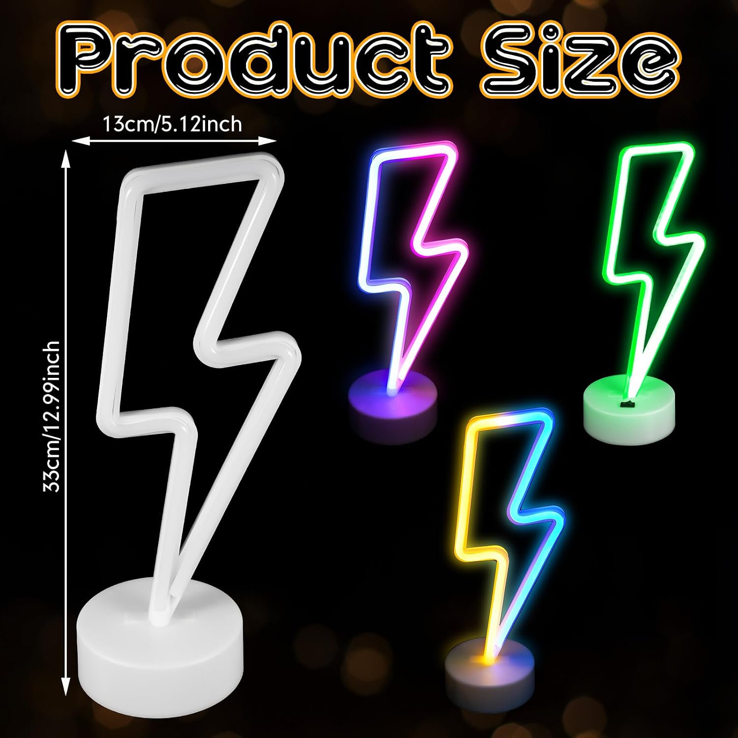 Sieral 3 Pcs Lightning Bolt Neon Signs Lightning Neon Lights with Base LED Sign USB or Battery Operated for Teen Girls Gift Christmas Birthday Wedding Party Decor(Multi Colors)