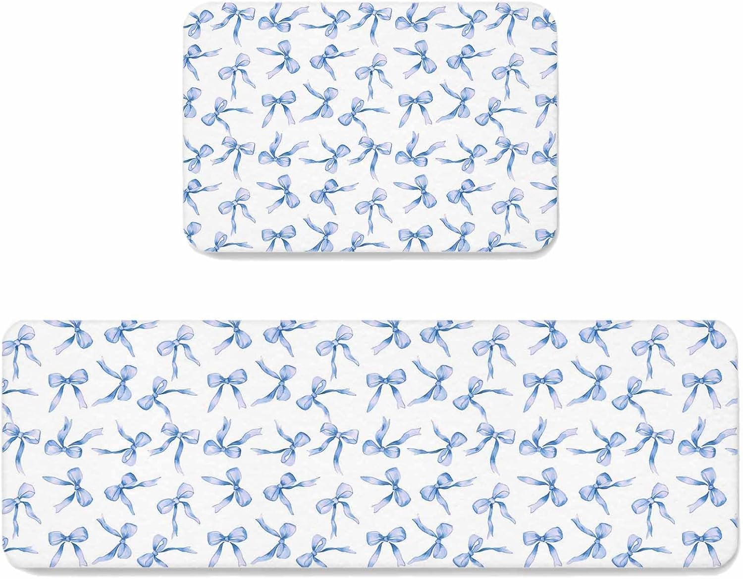Prime Leader Blue Bow Kitchen Mat Set 2 Pieces Watercolor Bow Retro Cute Non Slip Kitchen Rugs Washable Runner Rug Mats for Sink Laundry (23.6" x 35.4"+23.6" x 70.9")