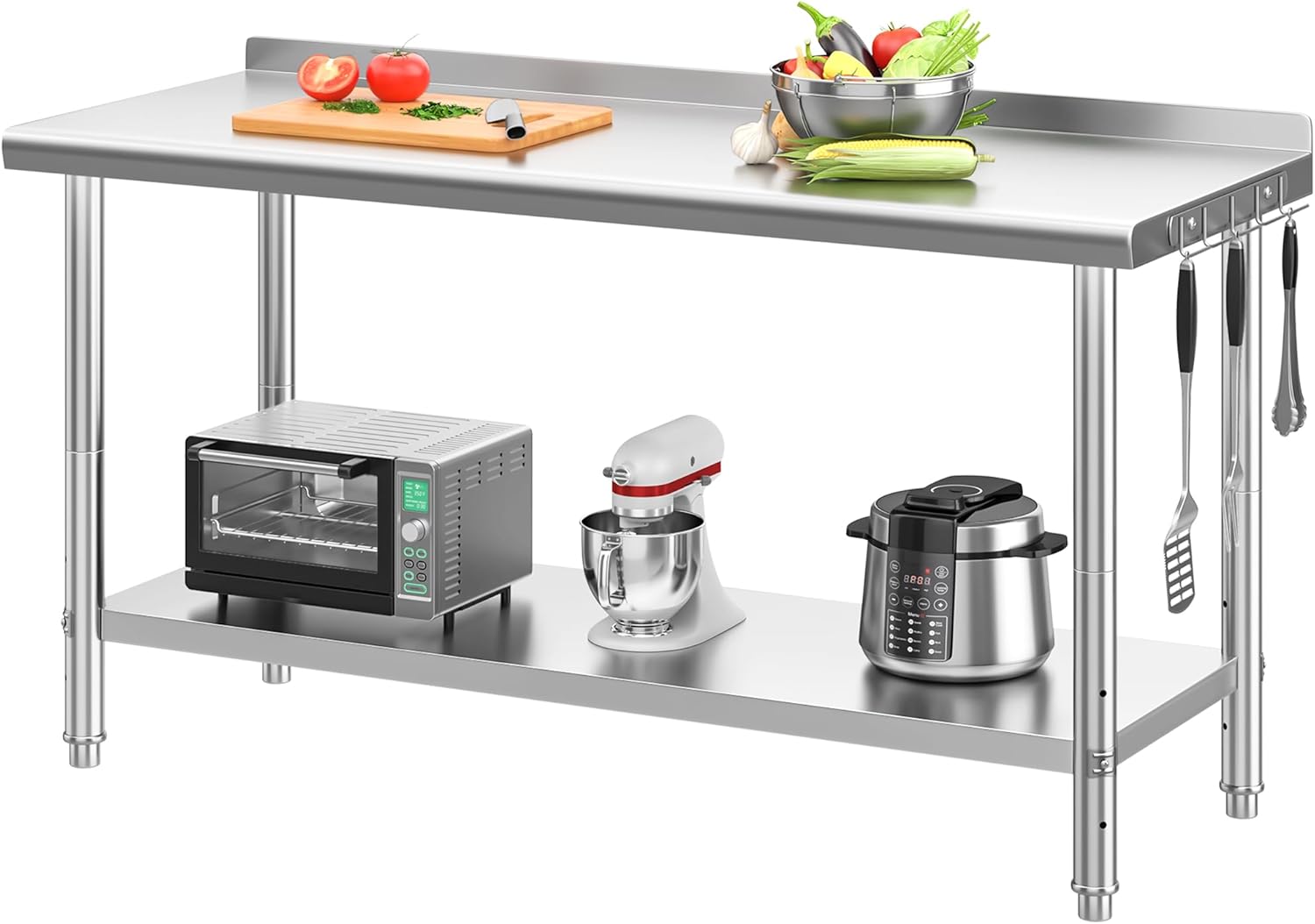 YITAHOME 60" x 24" Stainless Steel Table for Prep & Work with Backsplash, NSF Commercial Heavy Duty Table with Undershelf for Home Kitchen Restaurant Garage Warehouse