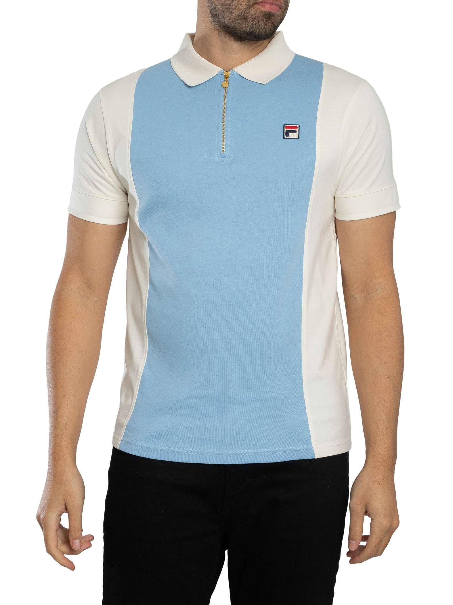 Fila Men's Gardenia/Frozen Fjord Pierro Cut & Sew Zip Polo Shirt, M