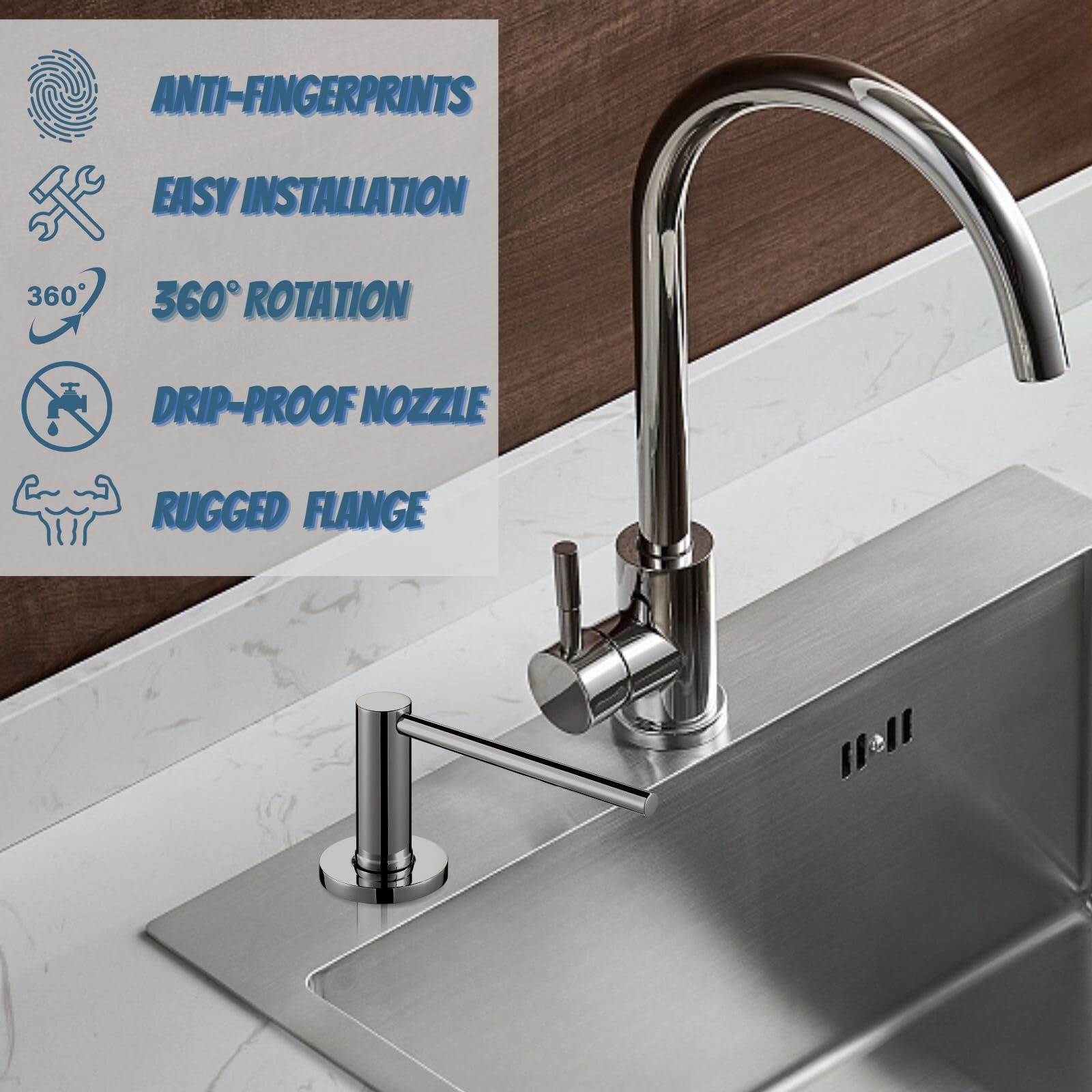 Dispensador de jabón cromado mejorado para fregadero de cocina, dispensador de jabón de encimera de acero inoxidable, la mejor opción para dispensar jabón líquido y gel, loción de manos