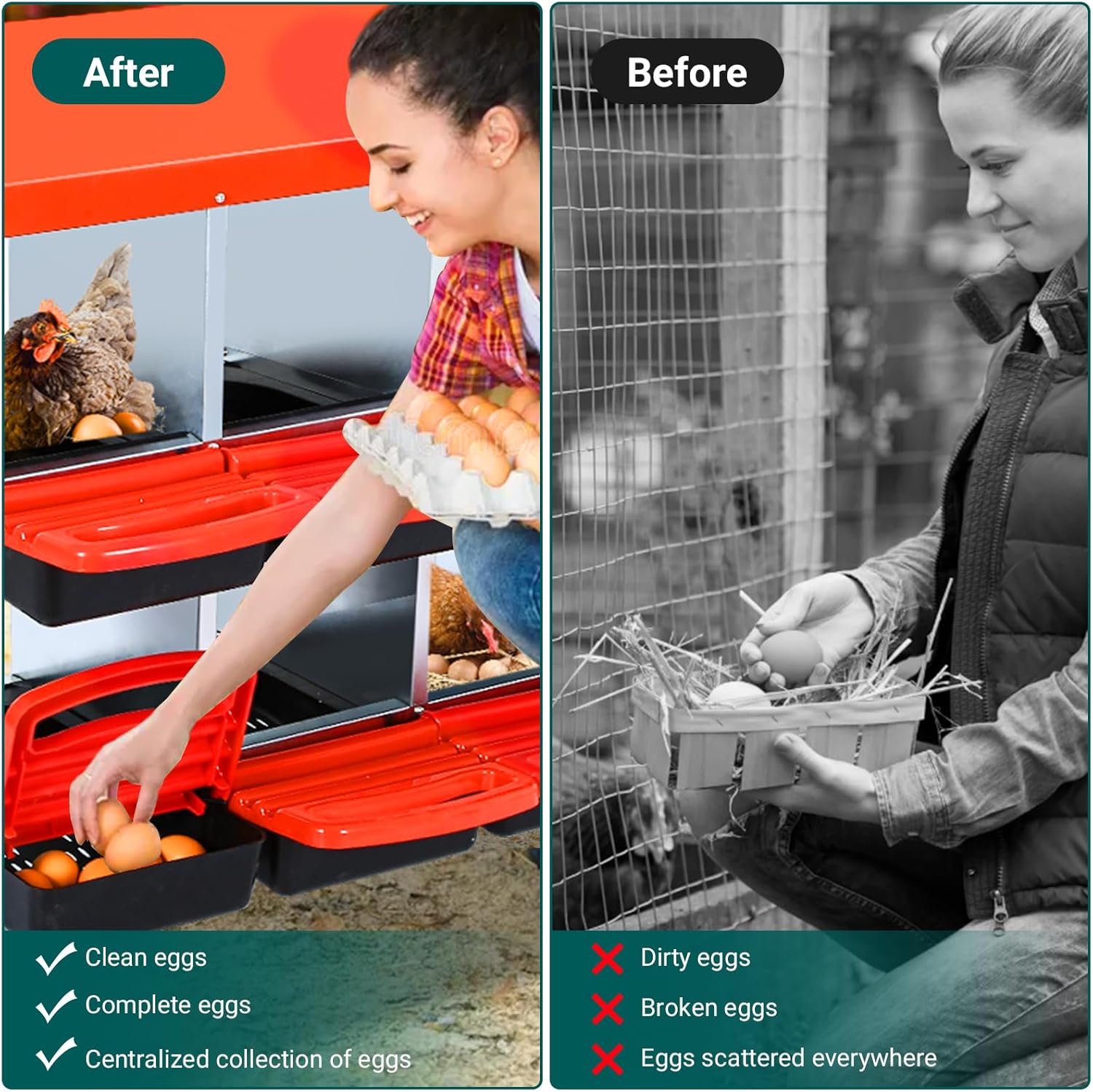 GarveeLife Nesting Boxes for Chickens, 6 Holes Chicken Nesting Boxes, Chicken Laying Box with Lid Cover, for Outdoor Chicken Coop Farm Yard, Red