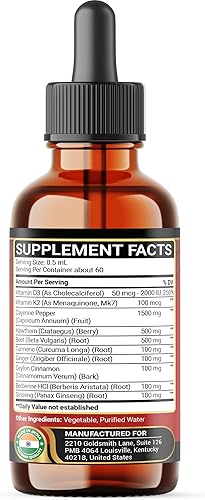 Miniatura 8 de 10 en 1 3000 mg de pimienta de cayena espino baya vitamina D3 K2 raíz de remolacha jengibre gotas líquidas y más  Apoyo a la digestión  1 onza