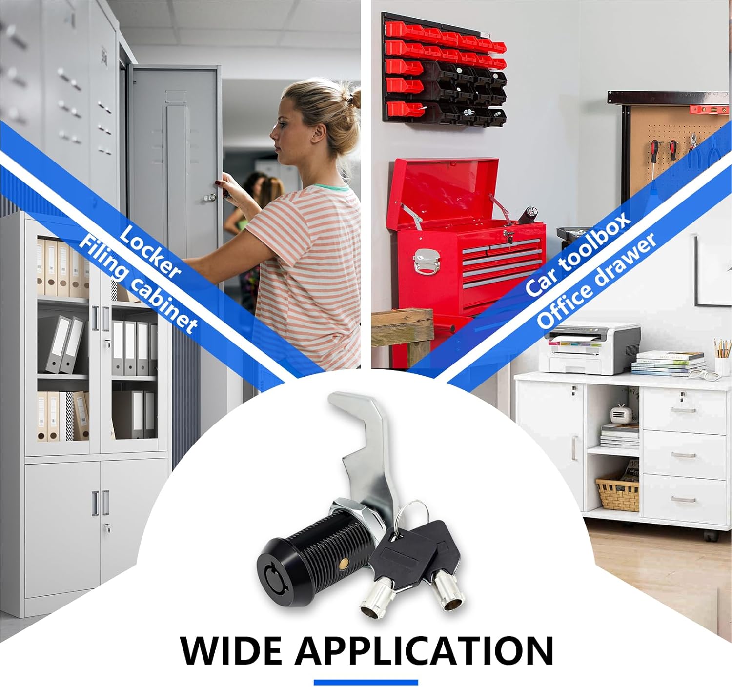 1Pack Toolbox Lock with Keys 1-1/8 Inch Black Cabinet Locks Keyed Alike Tubular Cam Lock Hook Cam with Zinc Alloy