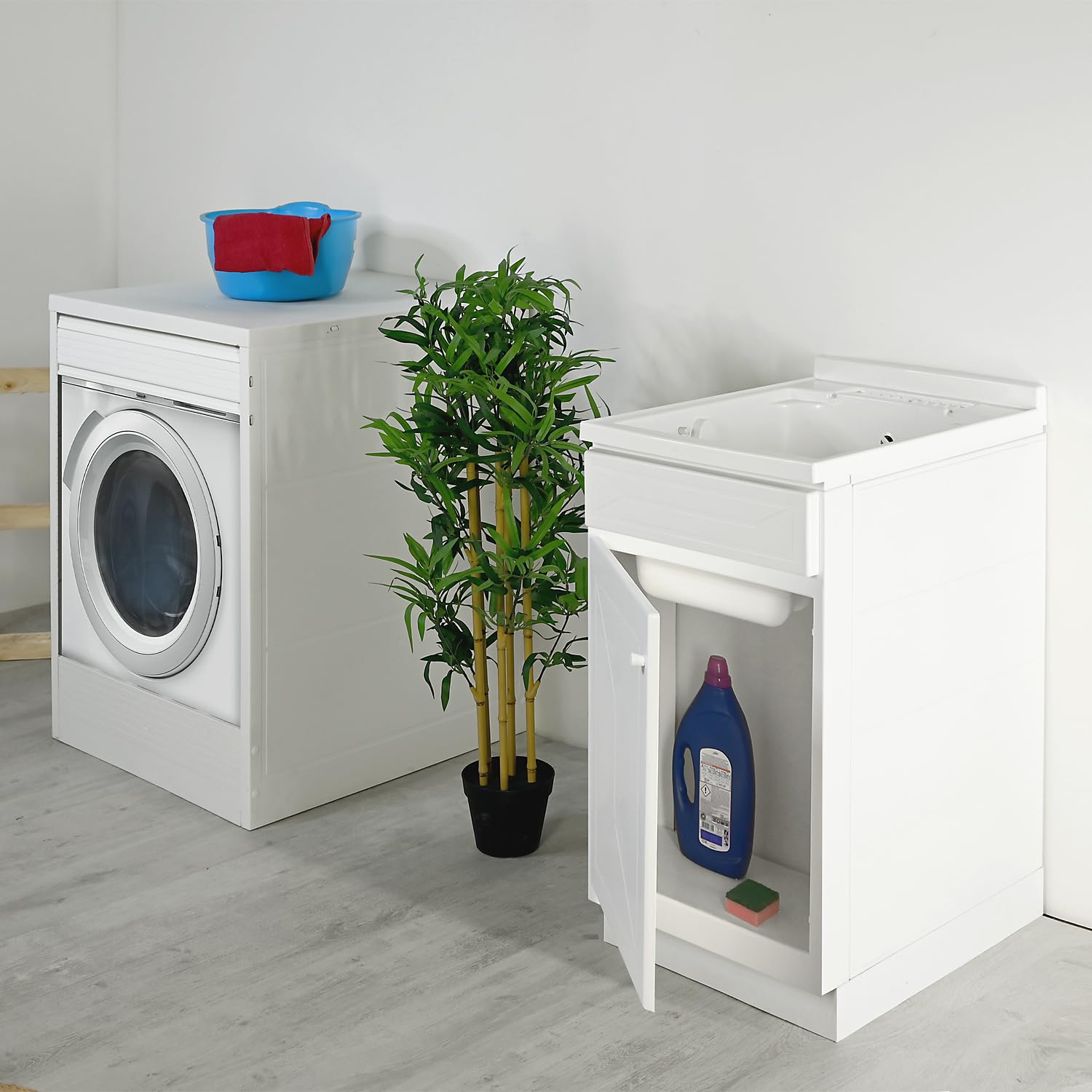Lavatoio Lavapanni in Resina PP, Bianco, 45x60 Ideale per Ricambio o Installazione su Mobile o Piano da appoggio in Lavanderia o Cucina Incluso di Kit Sifoneria