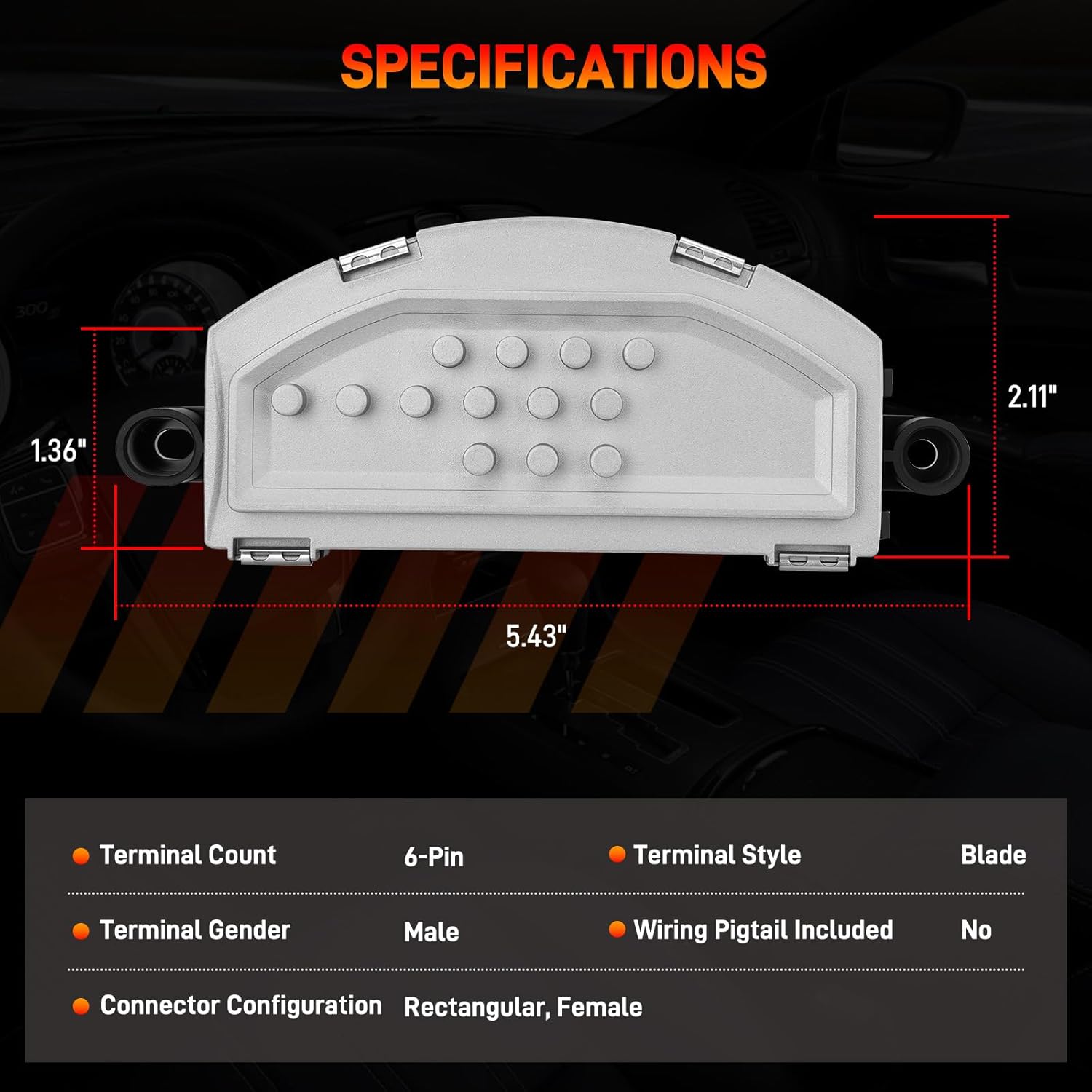 HVAC Blower Motor Resistor Compatible with Chrysler 300 Dodge Challenger Charger 2014-2017/2019-2023, Durango 2014-2025, Jeep Grand Cherokee 2014-2021, Replaces # RU868, 68224171AA, 22958112