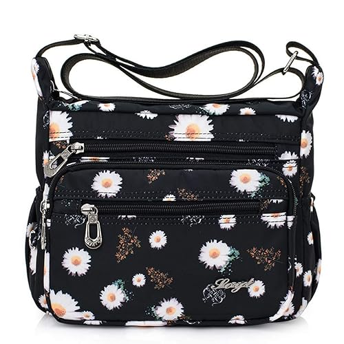 Nylon Floral Multi-Pocket Crossbody Purse Bags for Women Travel Shoulder