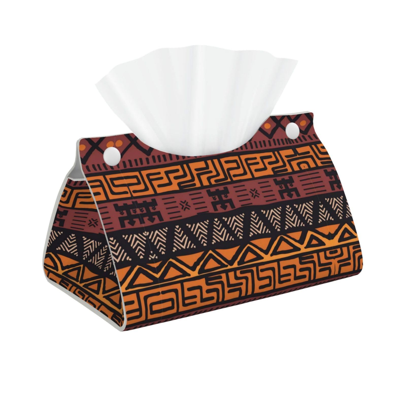 African Mud Cloth Tribal Print Long Tissue Box Cover Holder Foldable Leather Organizer for Vanity, Nightstand, Desk & Bathroom