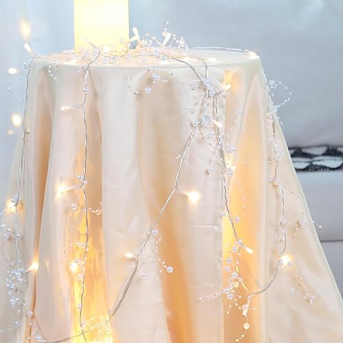 Miniatura 7 de Cadena de 40 luces LED con cuentas de bayas de perlas de 14 pies, funciona con pilas, 2 modos intermitentes adecuados para bodas, Navidad,