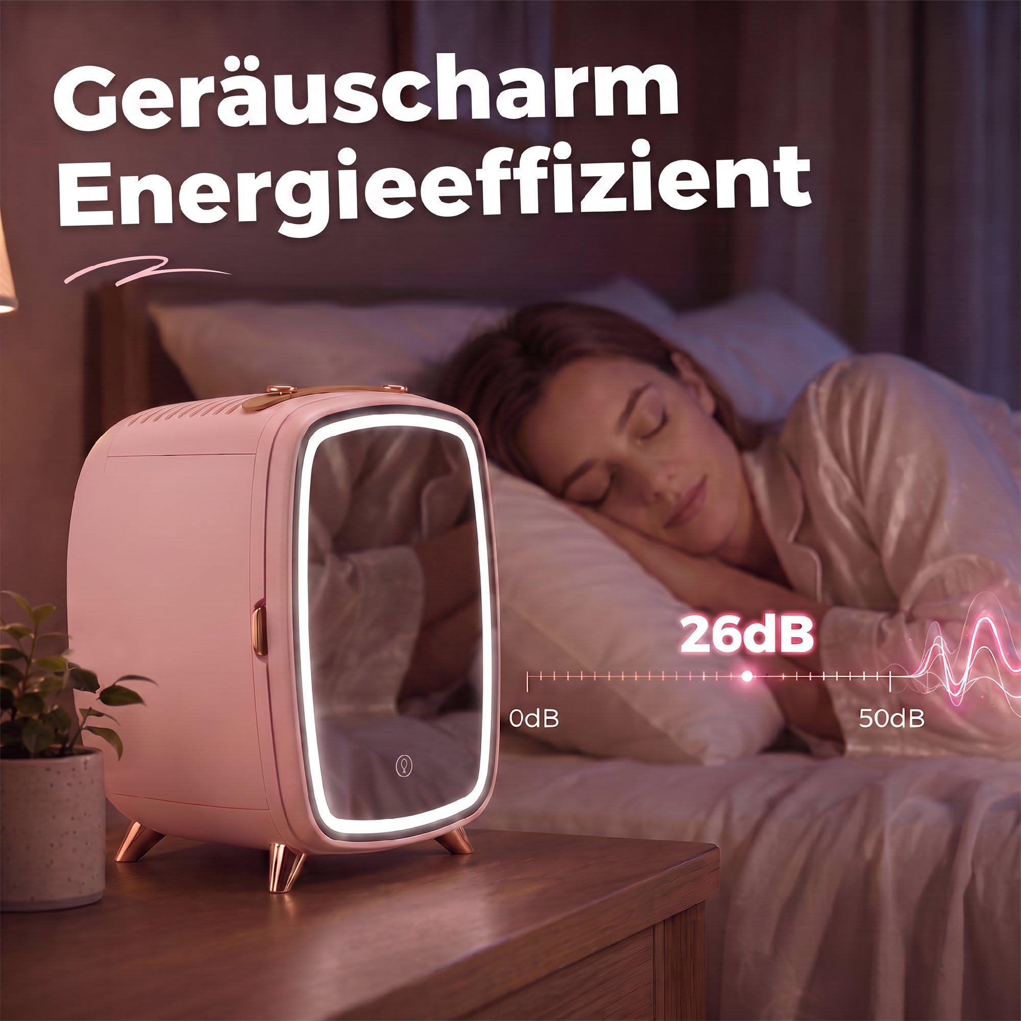 HOMCOM Mini Kühlschrank 6 Liter LED Spiegel Kosmetik Kühlschrank Rosa