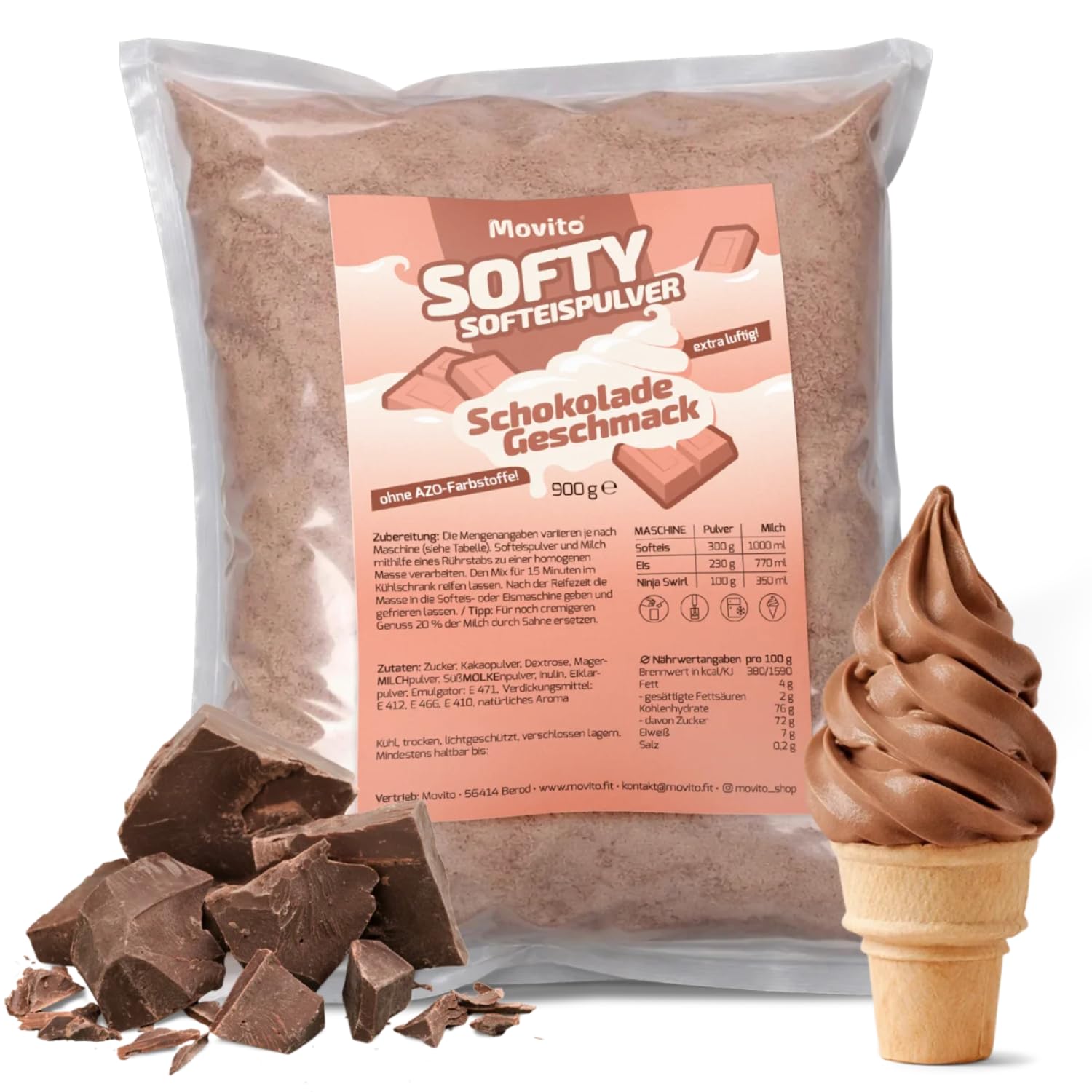 Softeispulver Set Erdbeere & Schokolade | 2 x 900 g | Bis zu 8 L | Bis 8 Liter, 2 Sorten im Set, 900 g pro Packung